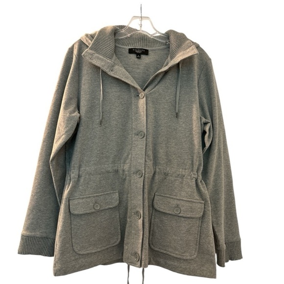 TALBOTS gray hoodie jacket,fleece,cinched waist, pockets. Size PM, cotton blend - Picture 1 of 7